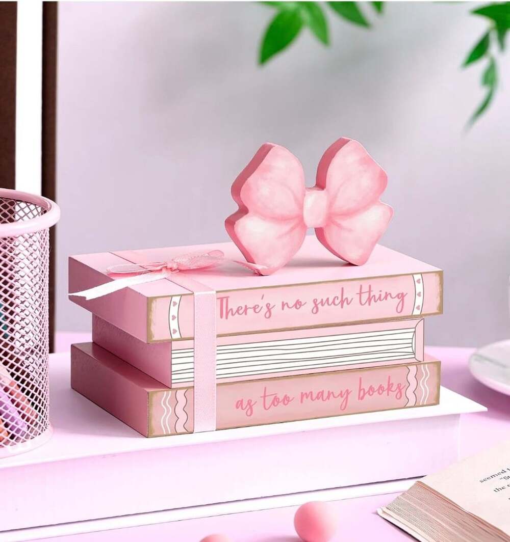 Beeveer Pink Bow Decorative Fake Books Stack Coquette Decor